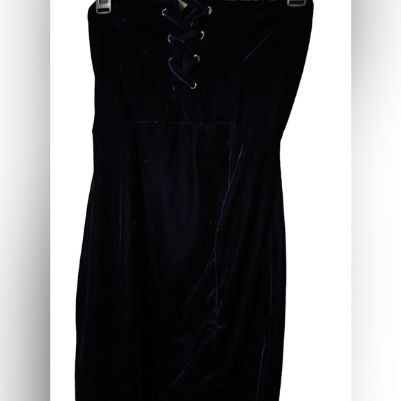 IRIS BLUE Velvet Strapless Dress - Picture 11 of 11